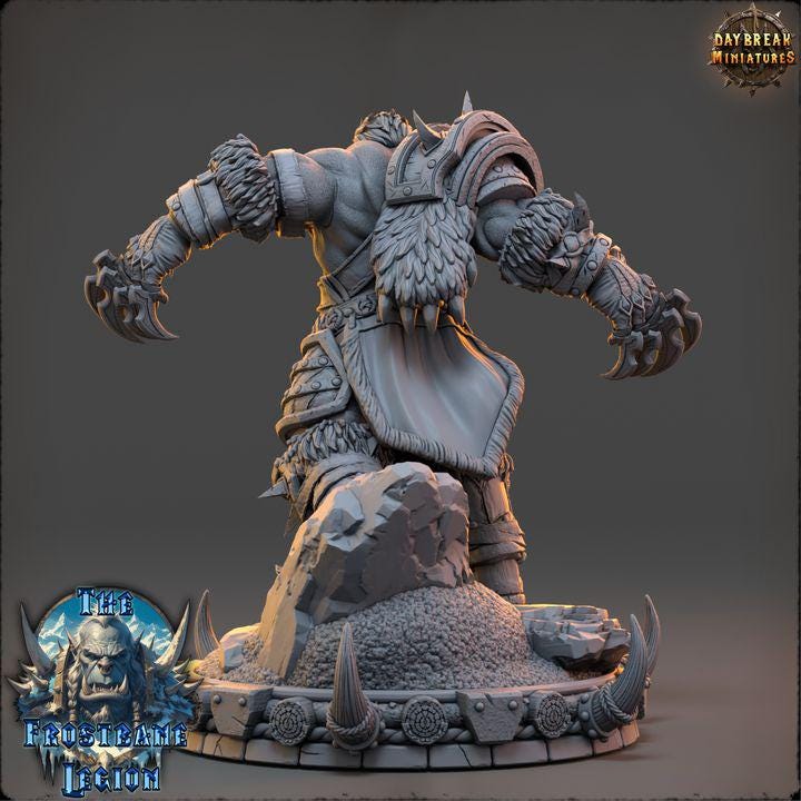 Orc Barbarian, Skalgrim the Unyielding, Frostbane Legion Frost Orcs - 32mm Scale - Unpainted Miniature for DnD, Pathfinder, Tabletop RPGs