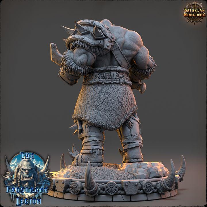Orc Fighter, Mournak Ironblood, Frostbane Legion Frost Orcs - 32mm Scale - Unpainted Miniature for DnD, Pathfinder, Tabletop RPGs
