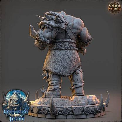 Orc Fighter, Mournak Ironblood, Frostbane Legion Frost Orcs - 32mm Scale - Unpainted Miniature for DnD, Pathfinder, Tabletop RPGs