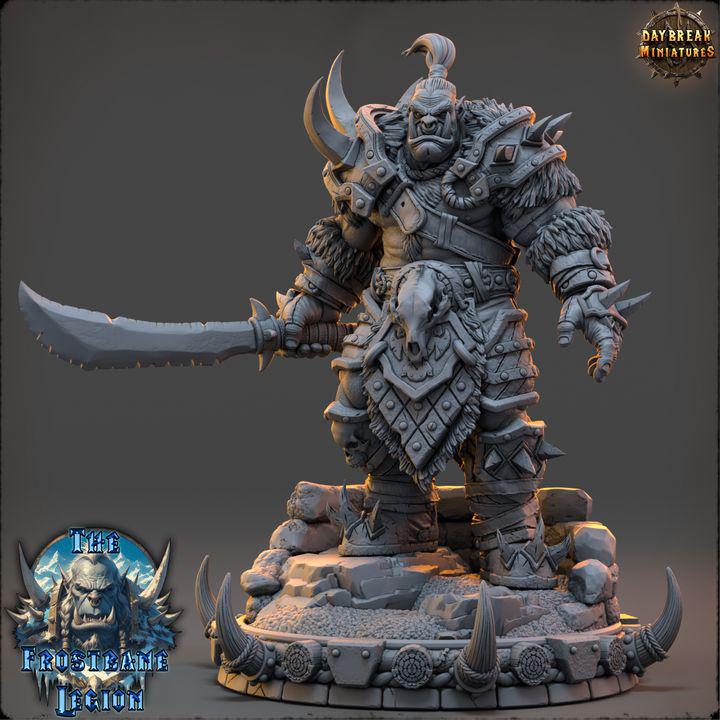 Orc Fighter, Medhren Iceslice, Frostbane Legion Frost Orcs - 32mm Scale - Unpainted Miniature for DnD, Pathfinder, Tabletop RPGs