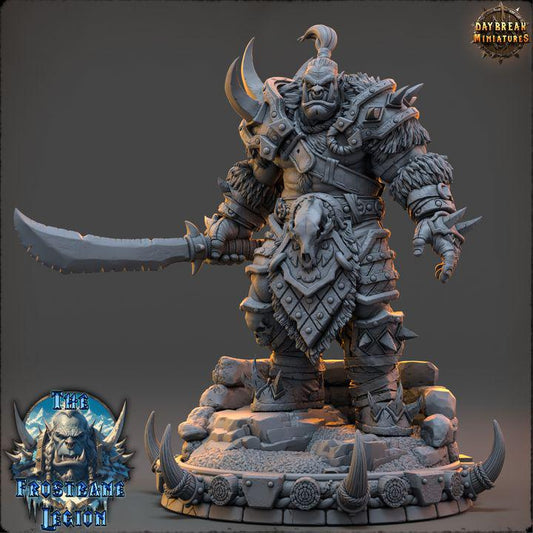 Orc Fighter, Medhren Iceslice, Frostbane Legion Frost Orcs - 32mm Scale - Unpainted Miniature for DnD, Pathfinder, Tabletop RPGs