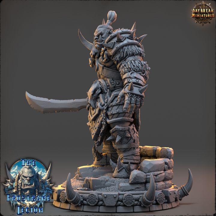 Orc Fighter, Medhren Iceslice, Frostbane Legion Frost Orcs - 32mm Scale - Unpainted Miniature for DnD, Pathfinder, Tabletop RPGs