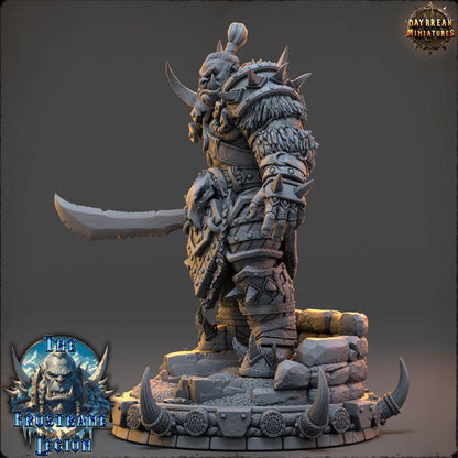 Orc Fighter, Medhren Iceslice, Frostbane Legion Frost Orcs - 32mm Scale - Unpainted Miniature for DnD, Pathfinder, Tabletop RPGs
