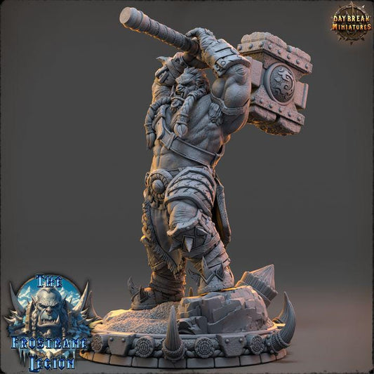 Orc Barbarian, Krulgar Bonebreaker, Frostbane Legion Frost Orcs - 32mm Scale - Unpainted Miniature for DnD, Pathfinder, Tabletop RPGs