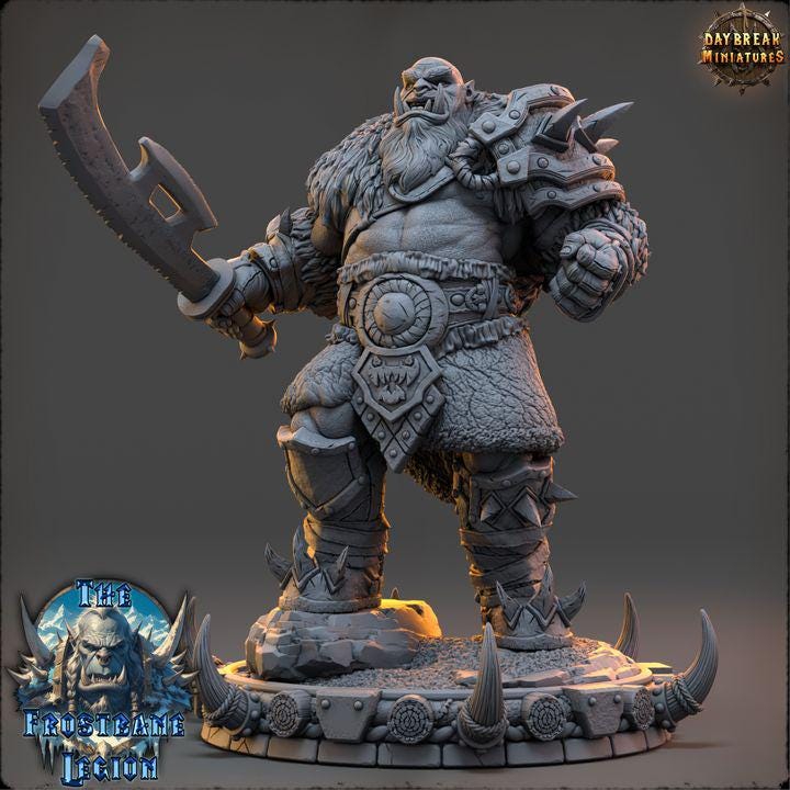 Orc Fighter, Guldrek the Ravager, Frostbane Legion Frost Orcs - 32mm Scale - Unpainted Miniature for DnD, Pathfinder, Tabletop RPGs