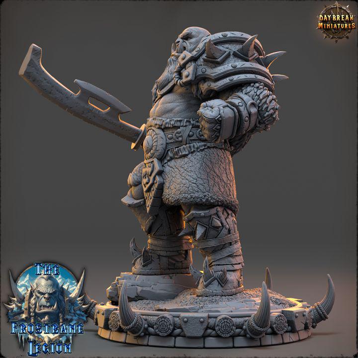 Orc Fighter, Guldrek the Ravager, Frostbane Legion Frost Orcs - 32mm Scale - Unpainted Miniature for DnD, Pathfinder, Tabletop RPGs