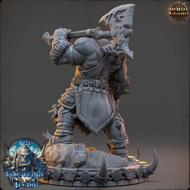 Orc Barbarian, Draumir the Frostborn, Frostbane Legion Frost Orcs - 32mm Scale - Unpainted Miniature for DnD, Pathfinder, Tabletop RPGs
