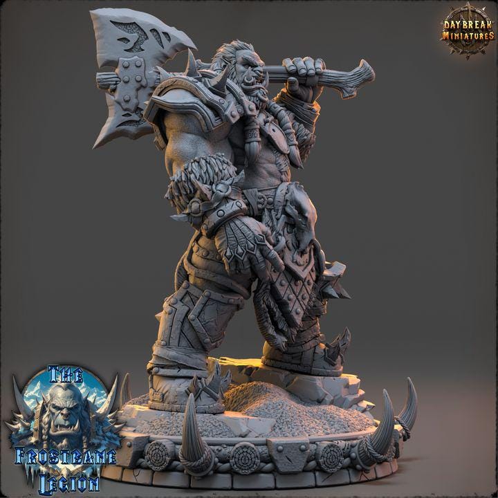 Orc Barbarian, Draumir the Frostborn, Frostbane Legion Frost Orcs - 32mm Scale - Unpainted Miniature for DnD, Pathfinder, Tabletop RPGs
