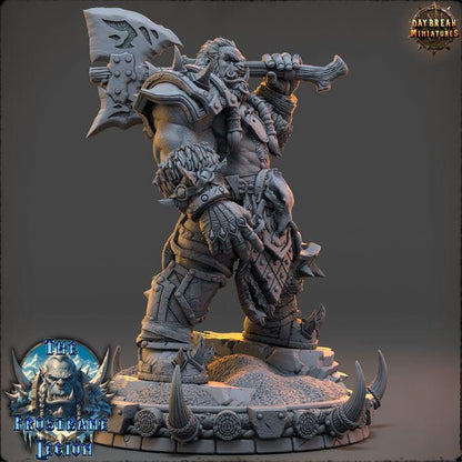 Orc Barbarian, Draumir the Frostborn, Frostbane Legion Frost Orcs - 32mm Scale - Unpainted Miniature for DnD, Pathfinder, Tabletop RPGs