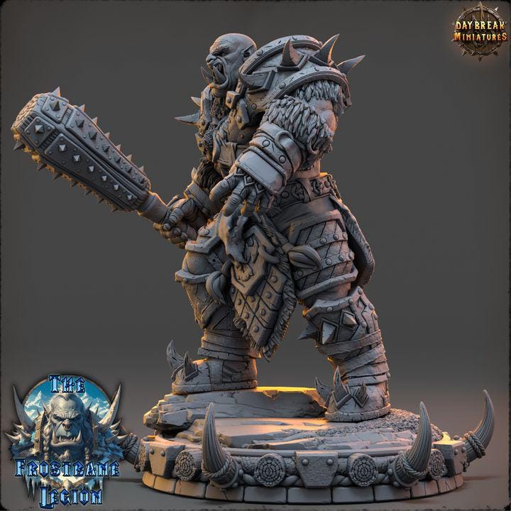 Orc Barbarian, Boroth Skullcleaver, Frostbane Legion Frost Orcs - 32mm Scale - Unpainted Miniature for DnD, Pathfinder, Tabletop RPGs