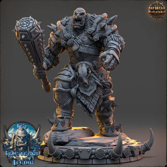 Orc Barbarian, Boroth Skullcleaver, Frostbane Legion Frost Orcs - 32mm Scale - Unpainted Miniature for DnD, Pathfinder, Tabletop RPGs