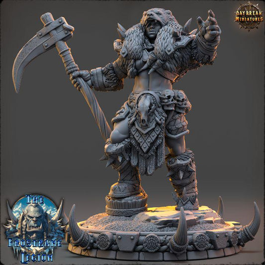 Female Orc, Vhala the Crimson Howler, Frostbane Legion Frost Orcs - 32mm Scale - Unpainted Miniature for DnD, Pathfinder, Tabletop RPGs
