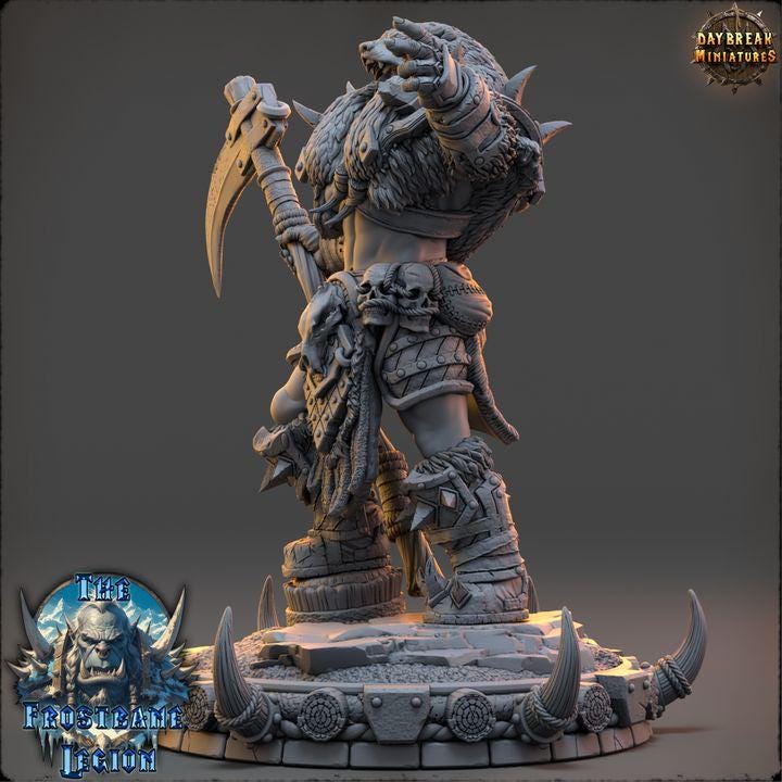Female Orc, Vhala the Crimson Howler, Frostbane Legion Frost Orcs - 32mm Scale - Unpainted Miniature for DnD, Pathfinder, Tabletop RPGs
