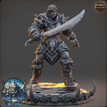 Female Orc Fighter, Syrka Blizzardborn, Frostbane Legion Frost Orcs - 32mm Scale - Unpainted Miniature for DnD, Pathfinder, Tabletop RPGs