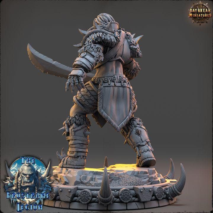 Female Orc Fighter, Syrka Blizzardborn, Frostbane Legion Frost Orcs - 32mm Scale - Unpainted Miniature for DnD, Pathfinder, Tabletop RPGs