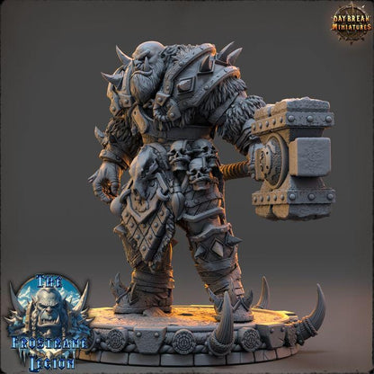 Orc Barbarian, Vorgath Icefang, Frostbane Legion Frost Orcs - 32mm Scale - Unpainted Miniature for DnD, Pathfinder, Tabletop RPGs