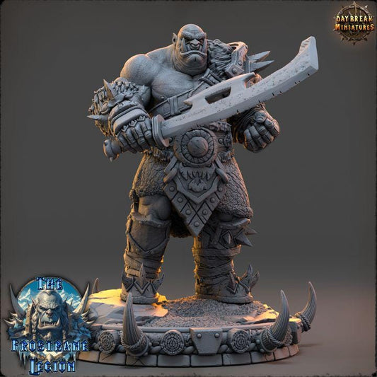 Orc Fighter, Mournak Ironblood, Frostbane Legion Frost Orcs - 32mm Scale - Unpainted Miniature for DnD, Pathfinder, Tabletop RPGs