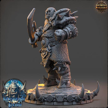 Orc Fighter, Mournak Ironblood, Frostbane Legion Frost Orcs - 32mm Scale - Unpainted Miniature for DnD, Pathfinder, Tabletop RPGs