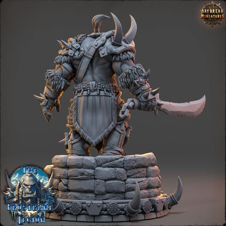 Orc Fighter, Medhren Iceslice, Frostbane Legion Frost Orcs - 32mm Scale - Unpainted Miniature for DnD, Pathfinder, Tabletop RPGs