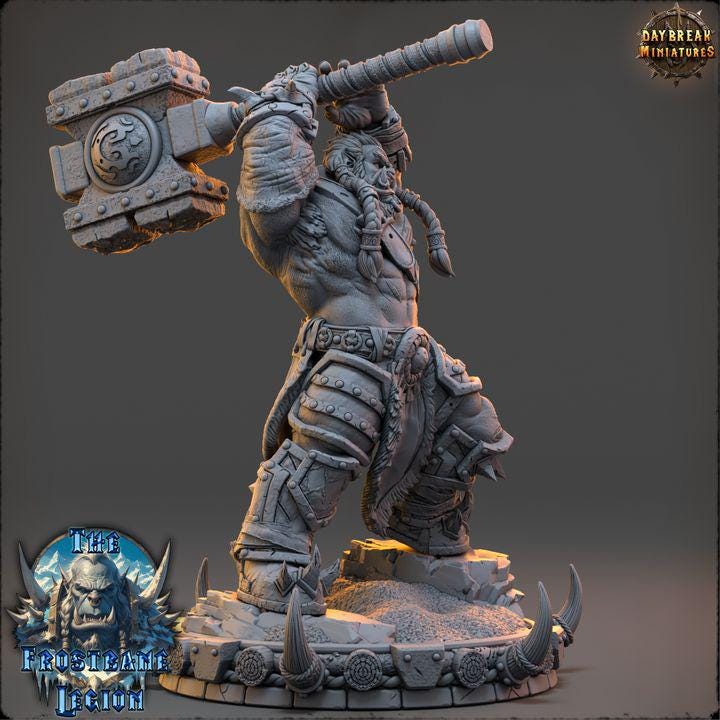 Orc Barbarian, Krulgar Bonebreaker, Frostbane Legion Frost Orcs - 32mm Scale - Unpainted Miniature for DnD, Pathfinder, Tabletop RPGs