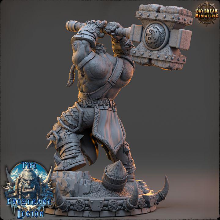 Orc Barbarian, Krulgar Bonebreaker, Frostbane Legion Frost Orcs - 32mm Scale - Unpainted Miniature for DnD, Pathfinder, Tabletop RPGs