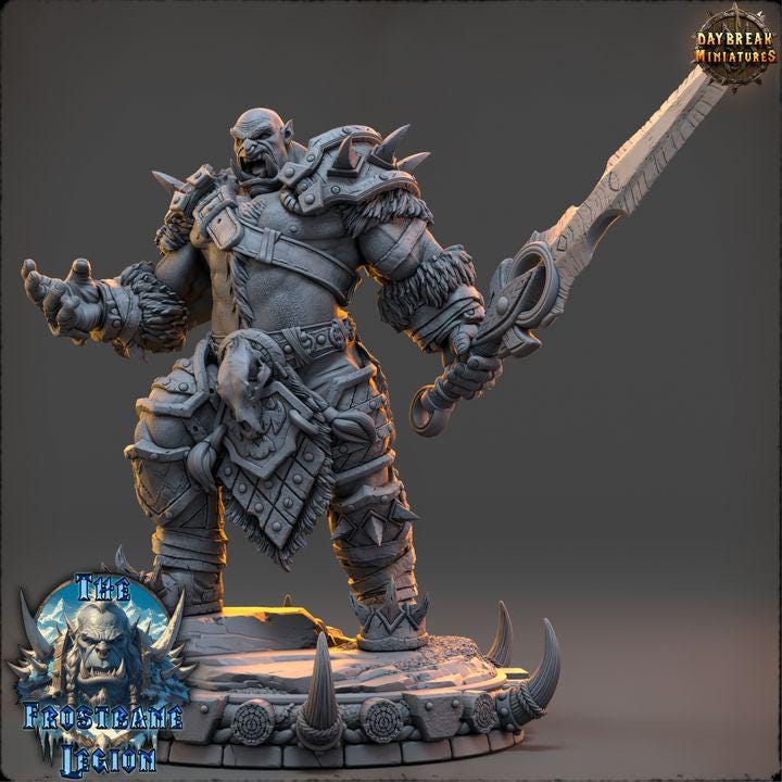 Orc Fighter, Hrothvar the Silent, Frostbane Legion Frost Orcs - 32mm Scale - Unpainted Miniature for DnD, Pathfinder, Tabletop RPGs