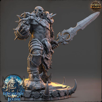 Orc Fighter, Hrothvar the Silent, Frostbane Legion Frost Orcs - 32mm Scale - Unpainted Miniature for DnD, Pathfinder, Tabletop RPGs