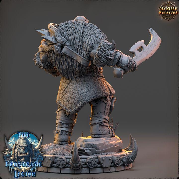 Orc Fighter, Guldrek the Ravager, Frostbane Legion Frost Orcs - 32mm Scale - Unpainted Miniature for DnD, Pathfinder, Tabletop RPGs