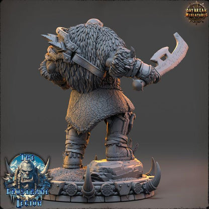 Orc Fighter, Guldrek the Ravager, Frostbane Legion Frost Orcs - 32mm Scale - Unpainted Miniature for DnD, Pathfinder, Tabletop RPGs