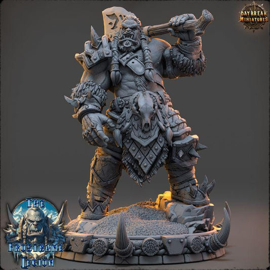 Orc Barbarian, Draumir the Frostborn, Frostbane Legion Frost Orcs - 32mm Scale - Unpainted Miniature for DnD, Pathfinder, Tabletop RPGs