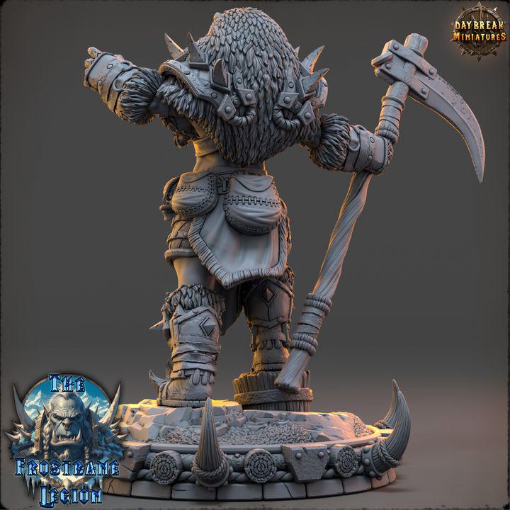 Female Orc, Vhala the Crimson Howler, Frostbane Legion Frost Orcs - 32mm Scale - Unpainted Miniature for DnD, Pathfinder, Tabletop RPGs