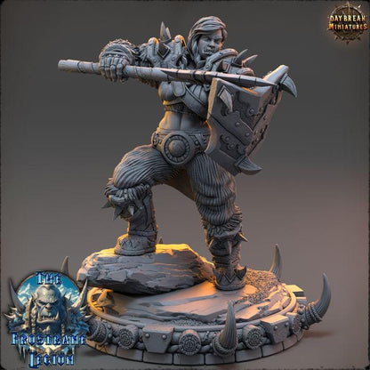 Female Orc, Kaelra Frostvein, Frostbane Legion Frost Orcs - 32mm Scale - Unpainted Miniature for DnD, Pathfinder, Tabletop RPGs