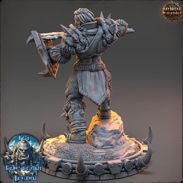 Female Orc, Kaelra Frostvein, Frostbane Legion Frost Orcs - 32mm Scale - Unpainted Miniature for DnD, Pathfinder, Tabletop RPGs
