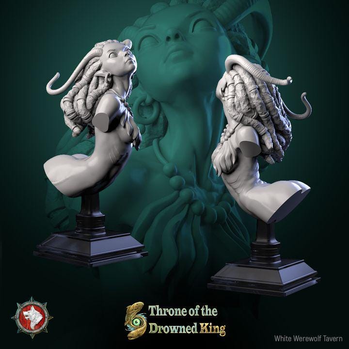 Brackwater Siren, Swamp Mermaid - Unpainted Miniature Bust