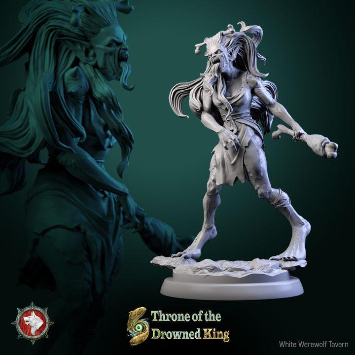 Daughters of the Drowned, Drowned Zombies - 32mm Scale - Unpainted Miniature for DnD, Pathfinder, Tabletop RPGs - White Werewolf Tavern