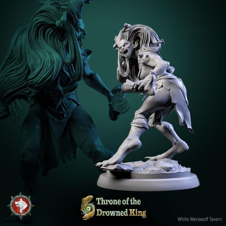 Daughters of the Drowned, Drowned Zombies - 32mm Scale - Unpainted Miniature for DnD, Pathfinder, Tabletop RPGs - White Werewolf Tavern