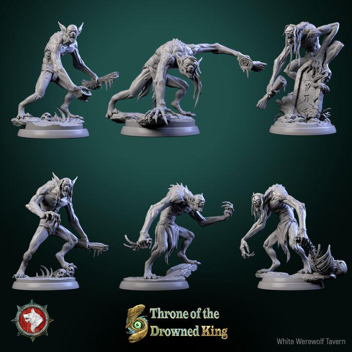 Drowned Lurkers, Drowned Zombies - 32mm Scale - Unpainted Miniature for DnD, Pathfinder, Tabletop RPGs - White Werewolf Tavern