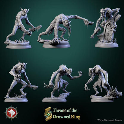 Drowned Lurkers, Drowned Zombies - 32mm Scale - Unpainted Miniature for DnD, Pathfinder, Tabletop RPGs - White Werewolf Tavern