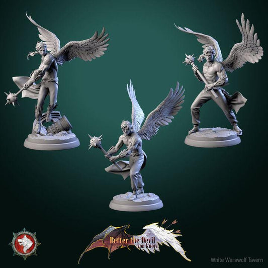 Angel Soldiers - 32mm Scale - Unpainted Miniature for DnD, Pathfinder, Tabletop RPGs - White Werewolf Tavern