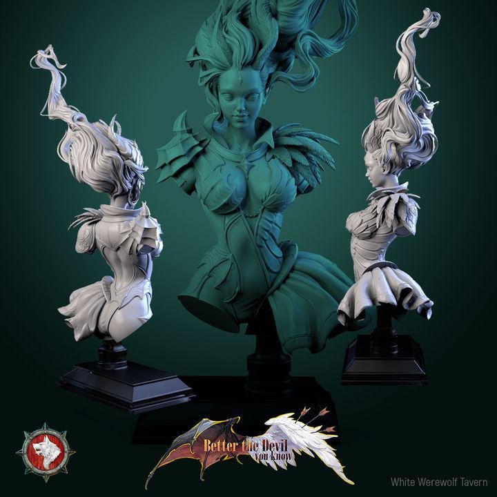 Lysandra, The Bifurcated Seraph, Female Celestial - Unpainted Miniature Bust