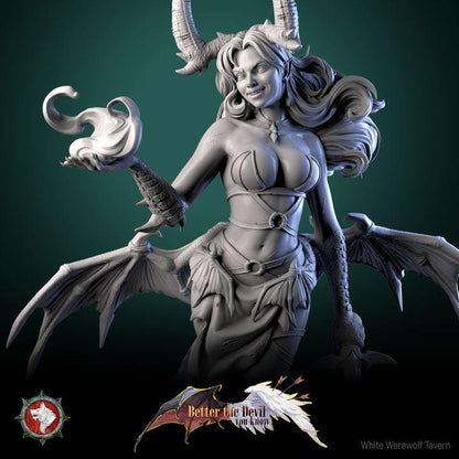 Darkheart Dame, Female Devil - 75mm Scale - Unpainted Miniature for DnD, Pathfinder, Tabletop RPGs - White Werewolf Tavern