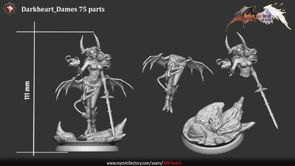 Darkheart Dame, Female Devil - 75mm Scale - Unpainted Miniature for DnD, Pathfinder, Tabletop RPGs - White Werewolf Tavern