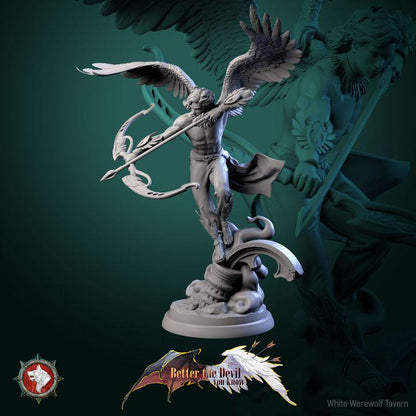 Angel Archer, Celestial Archer - 75mm Scale - Unpainted Miniature for DnD, Pathfinder, Tabletop RPGs - White Werewolf Tavern