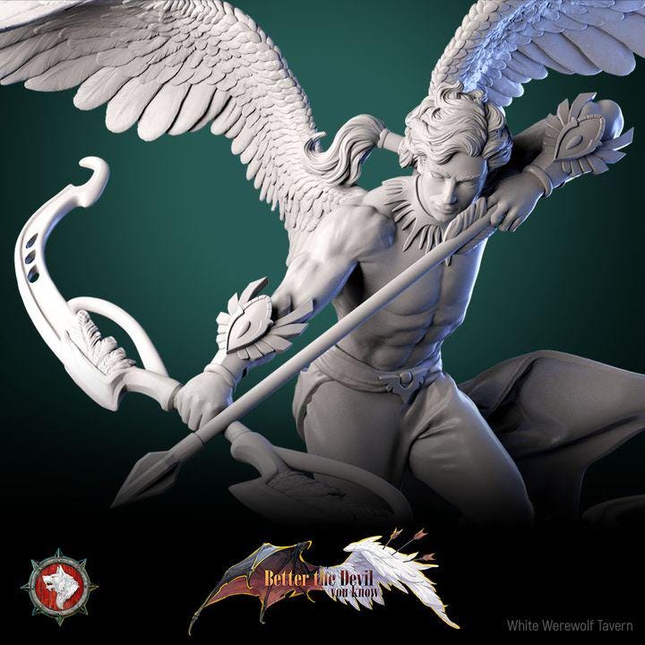 Angel Archer, Celestial Archer - 75mm Scale - Unpainted Miniature for DnD, Pathfinder, Tabletop RPGs - White Werewolf Tavern