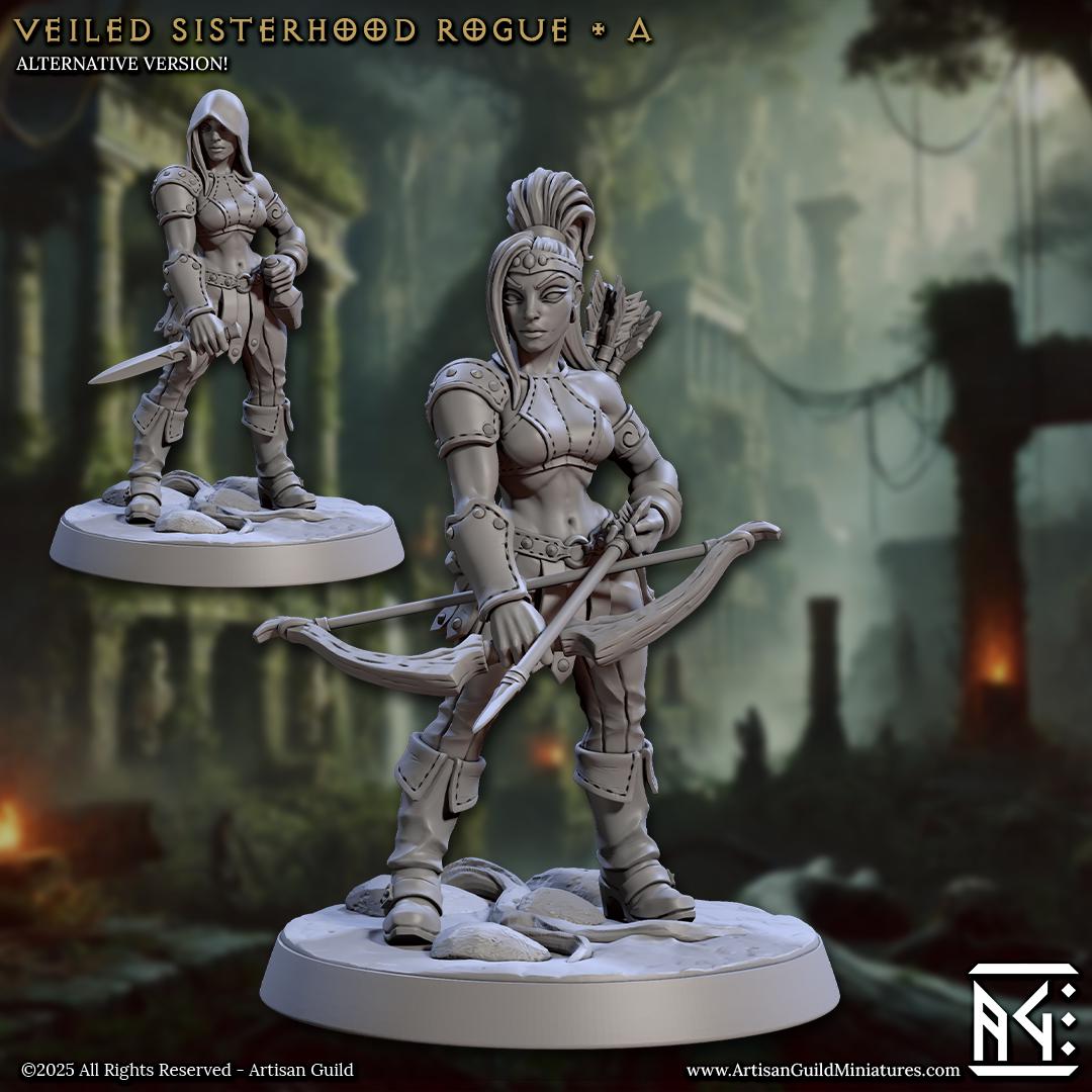 Sisterhood Rogue, Pose A, Veiled Sisterhood Set - 32mm Scale - Unpainted Miniature for DnD, Pathfinder, Tabletop RPGs - Artisan Guild