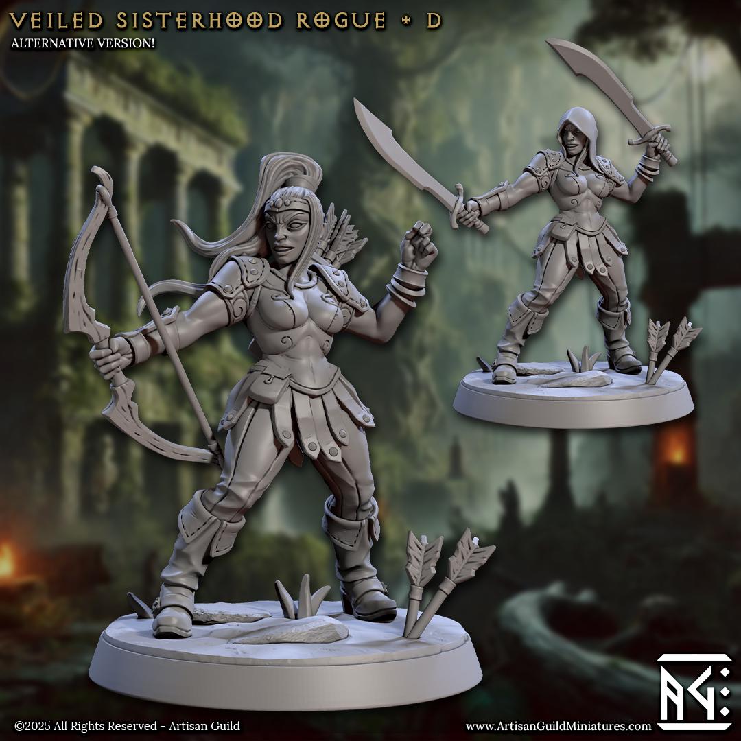 Sisterhood Rogue, Pose D, Veiled Sisterhood Set - 32mm Scale - Unpainted Miniature for DnD, Pathfinder, Tabletop RPGs - Artisan Guild