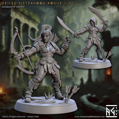 Sisterhood Rogue, Pose D, Veiled Sisterhood Set - 32mm Scale - Unpainted Miniature for DnD, Pathfinder, Tabletop RPGs - Artisan Guild