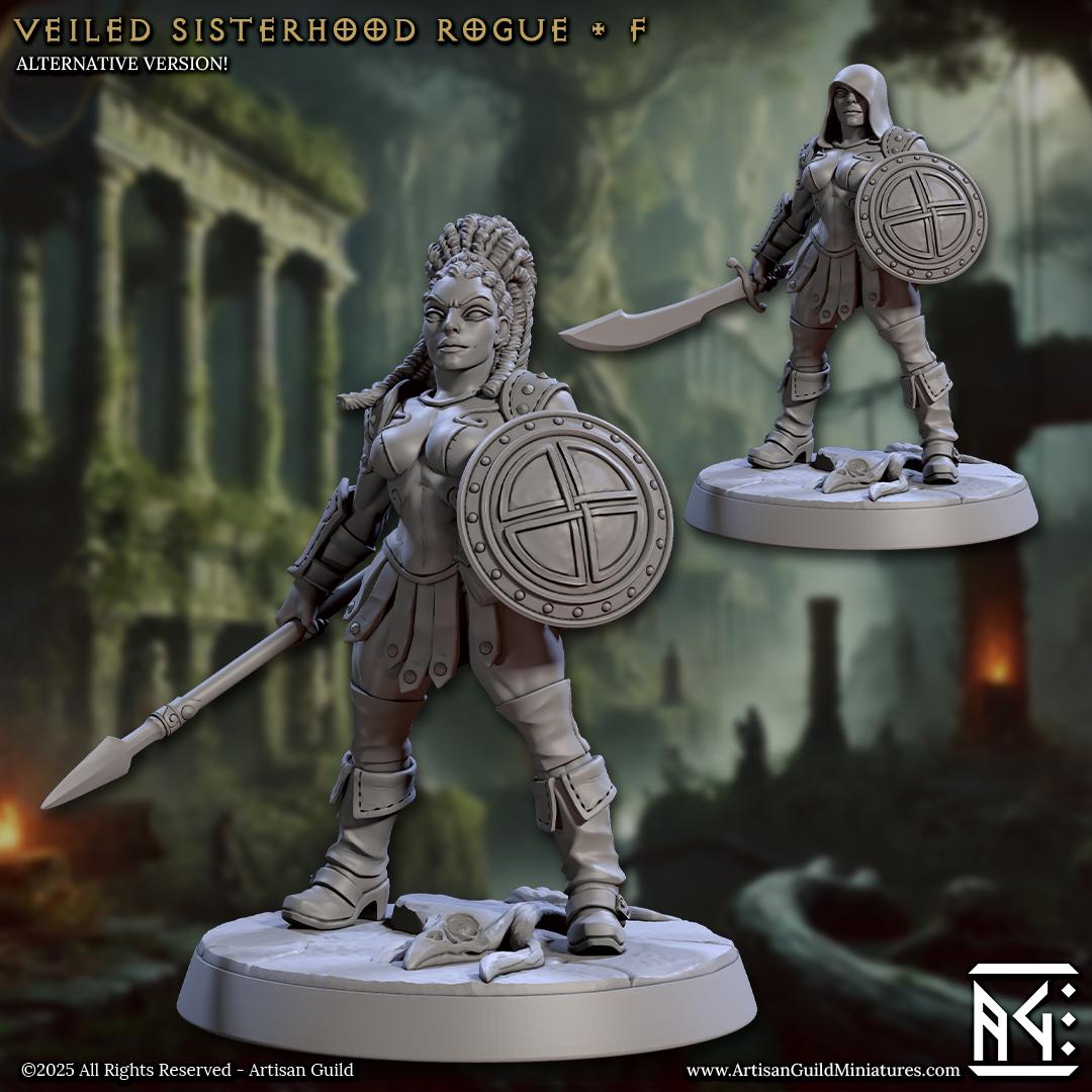 Sisterhood Fighter, Pose F, Veiled Sisterhood Set - 32mm Scale - Unpainted Miniature for DnD, Pathfinder, Tabletop RPGs - Artisan Guild