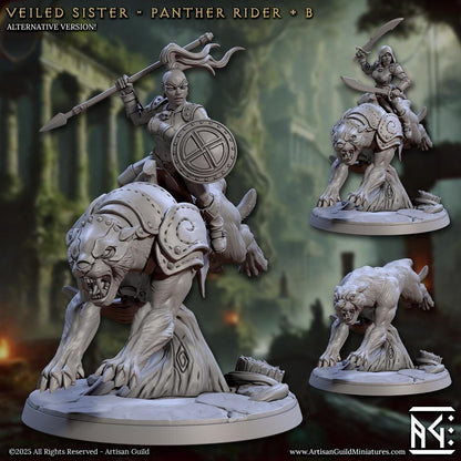 Panther Riders - 4 Poses - Veiled Sisterhood - 28mm, 32mm Scale - Unpainted Miniature for DnD, Pathfinder, Tabletop RPGs - Artisan Guild