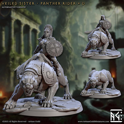 Panther Riders - 4 Poses - Veiled Sisterhood - 28mm, 32mm Scale - Unpainted Miniature for DnD, Pathfinder, Tabletop RPGs - Artisan Guild